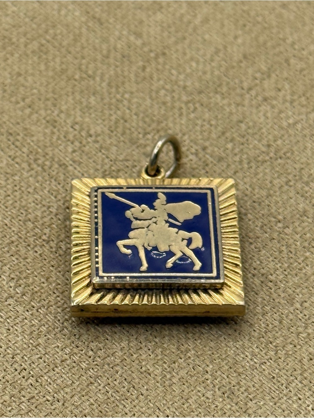 Gold-Tone reversible Blue Enamel Equestrian Pendant Charm